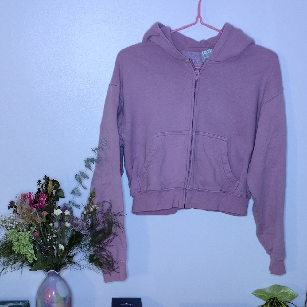 TNA Cozy Fleece Boyfriend Mauve Zip-Up Hoodie